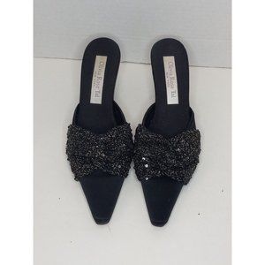 Olivia Rose Tal 6 Black Sequin Point Kitten Heel Slip On Classic Occasion Shoes